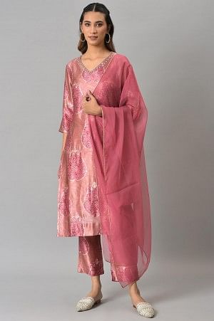 Light Pink Silk kurta With Pants And Dupatta