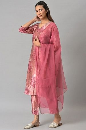 Light Pink Silk kurta With Pants And Dupatta