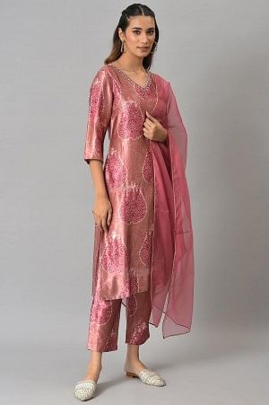 Light Pink Silk kurta With Pants And Dupatta