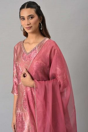 Light Pink Silk kurta With Pants And Dupatta