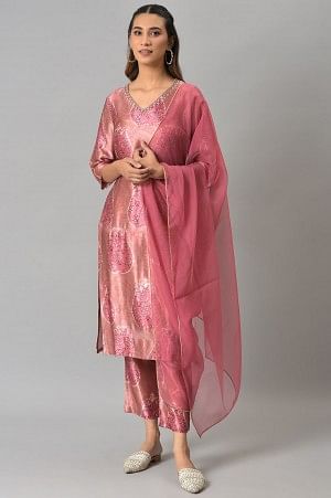 Light Pink Silk kurta With Pants And Dupatta