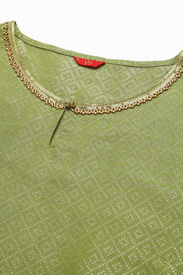 Green Geometric Print Dobby kurta