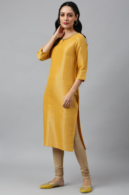 Yellow Geometric Print Dobby kurta