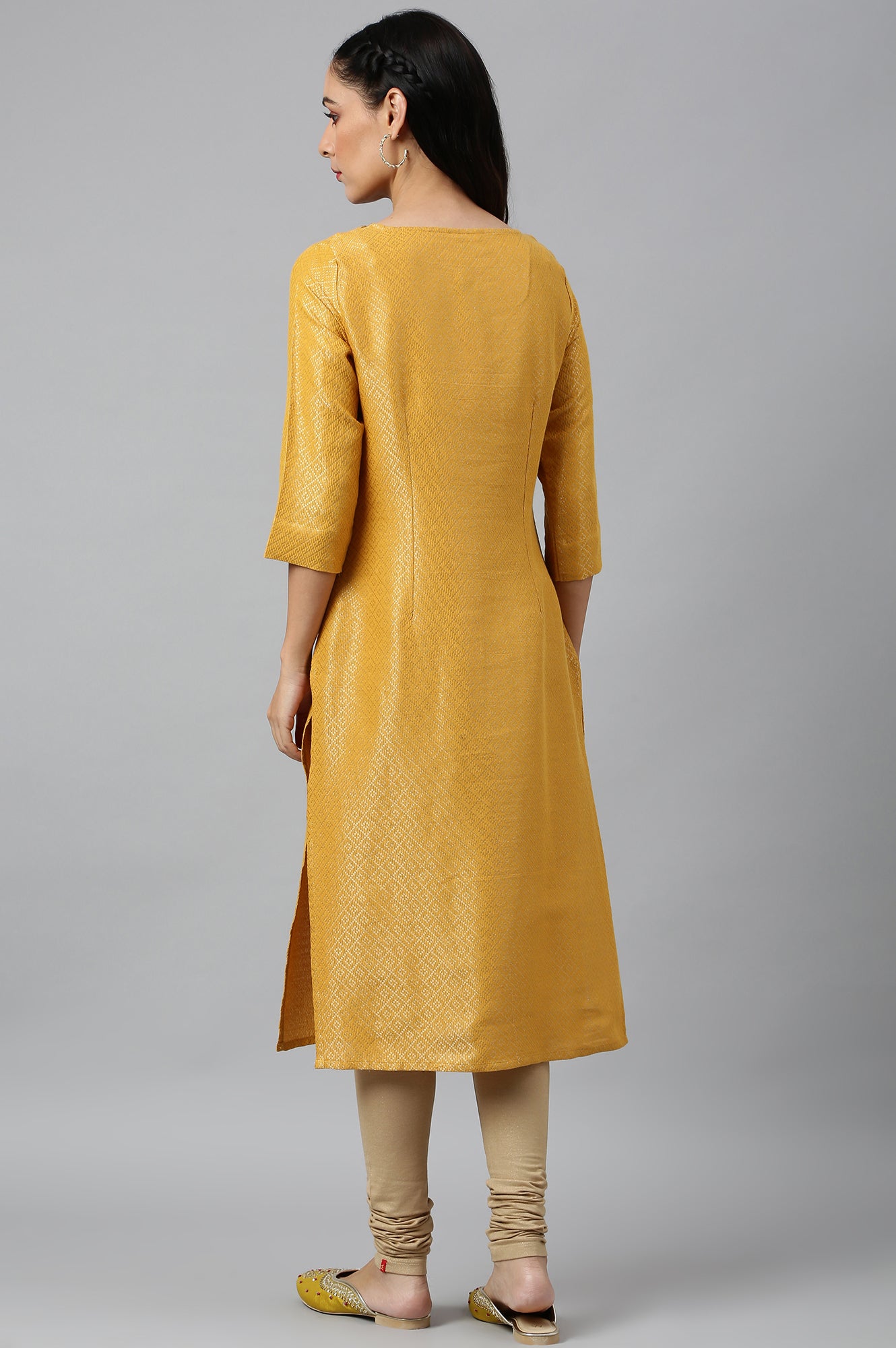 Yellow Geometric Print Dobby kurta