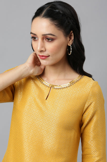 Yellow Geometric Print Dobby kurta