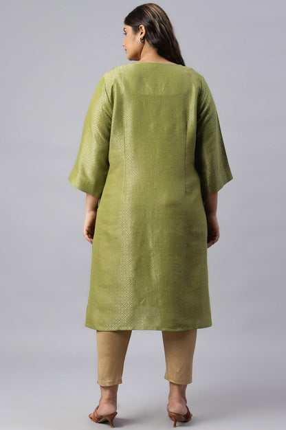 Green Geometric Print Dobby Plus Size kurta - wforwoman