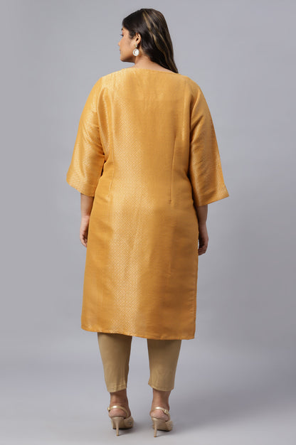 Yellow Geometric Print Dobby Plus Size kurta