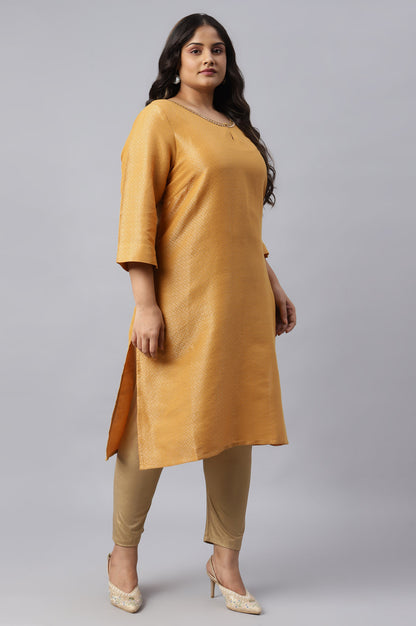 Yellow Geometric Print Dobby Plus Size kurta