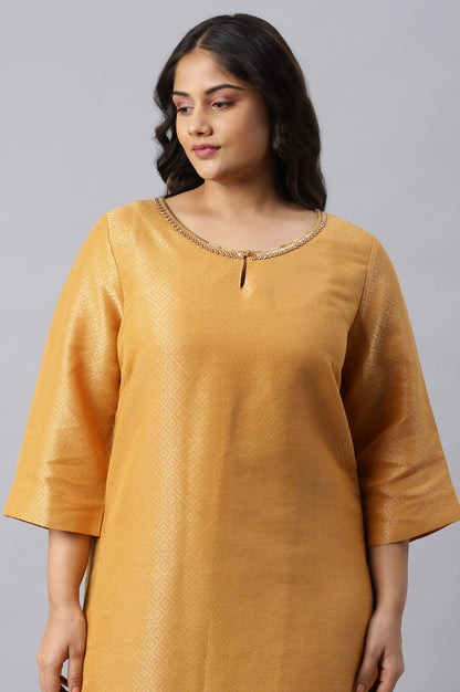 Yellow Geometric Print Dobby Plus Size kurta