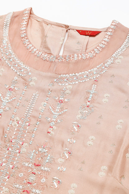 Peach Shantung kurta With Embroidery