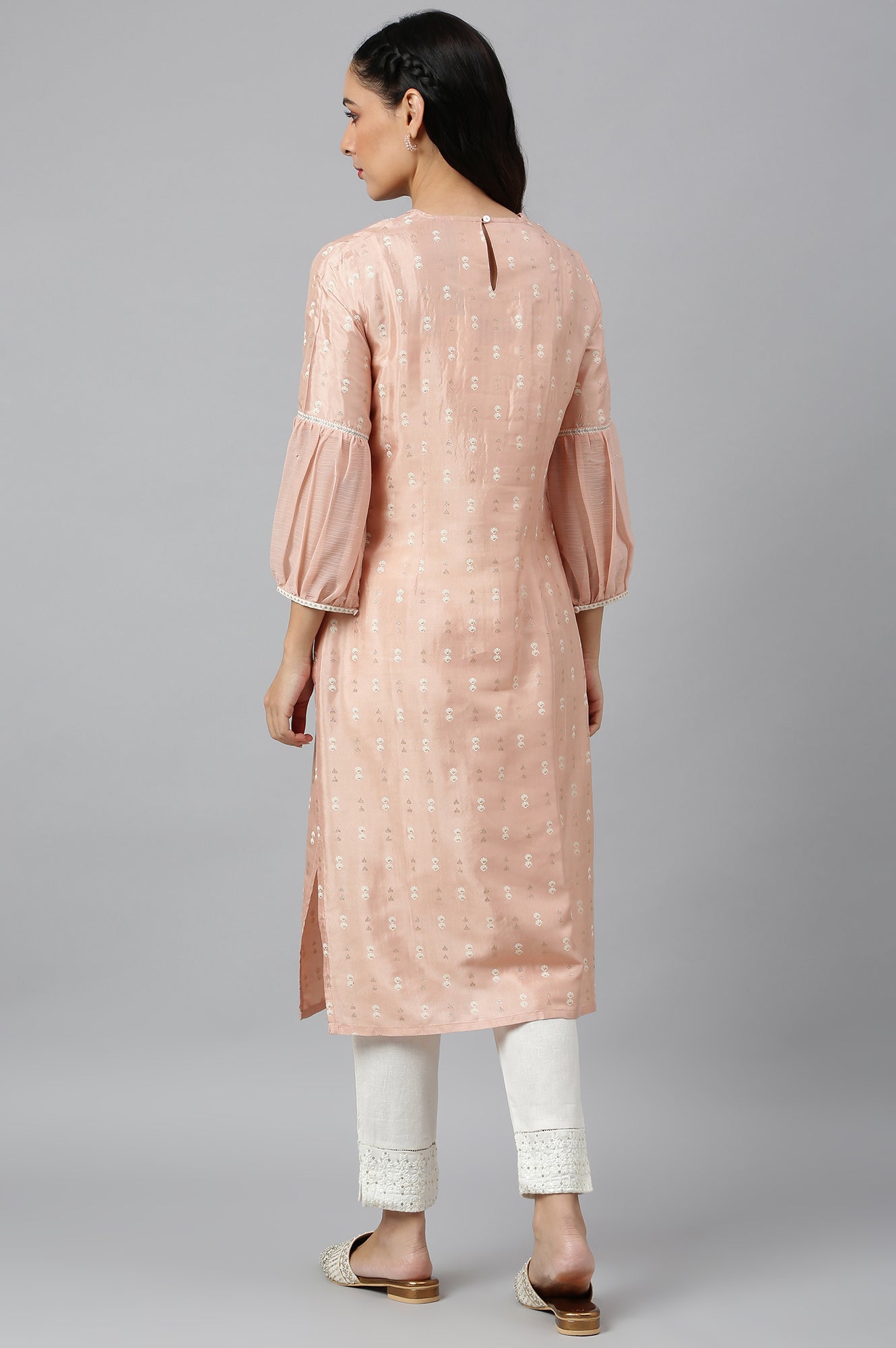 Peach Shantung kurta With Embroidery