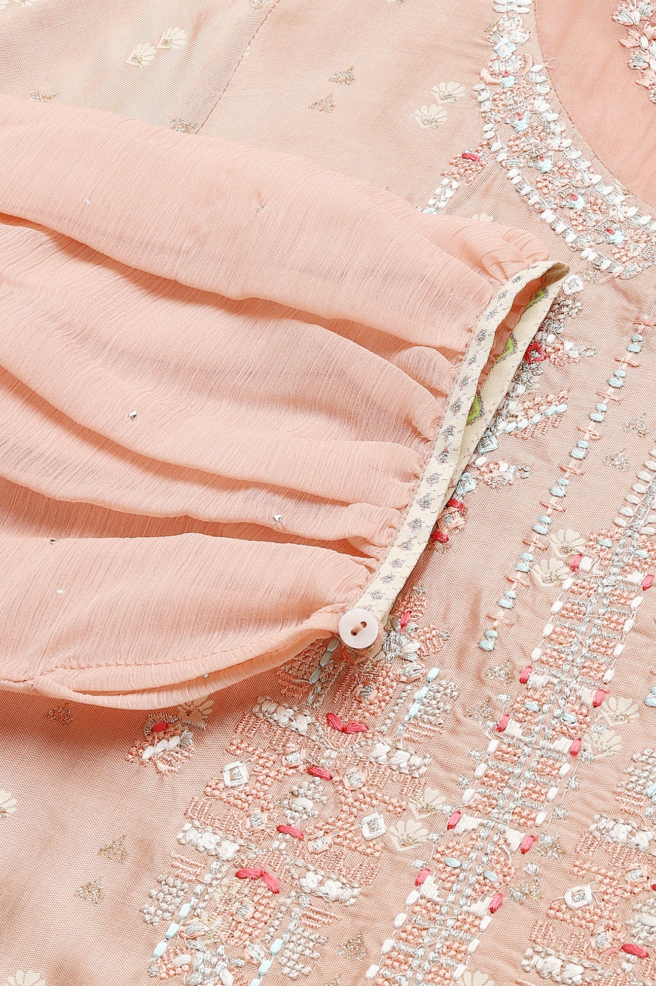 Peach Shantung kurta With Embroidery