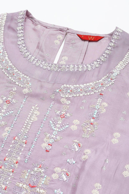 Lavender Shantung kurta With Embroidery - wforwoman