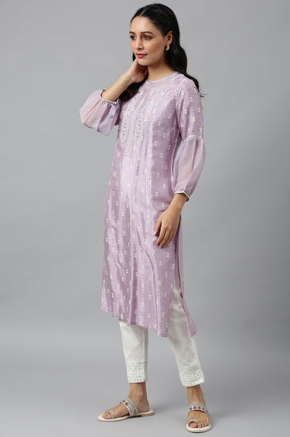Lavender Shantung kurta With Embroidery - wforwoman