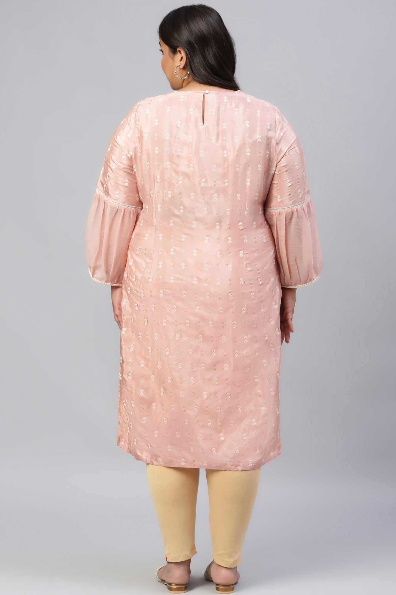 Peach Shantung Plus Size kurta With Embroidery