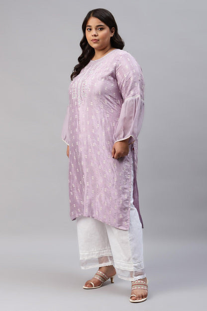 Lavender Shantung Plus Size kurta With Embroidery - wforwoman