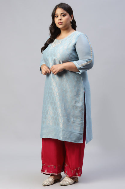 Sky Blue Jacquard Plus Size kurta With Embroidery