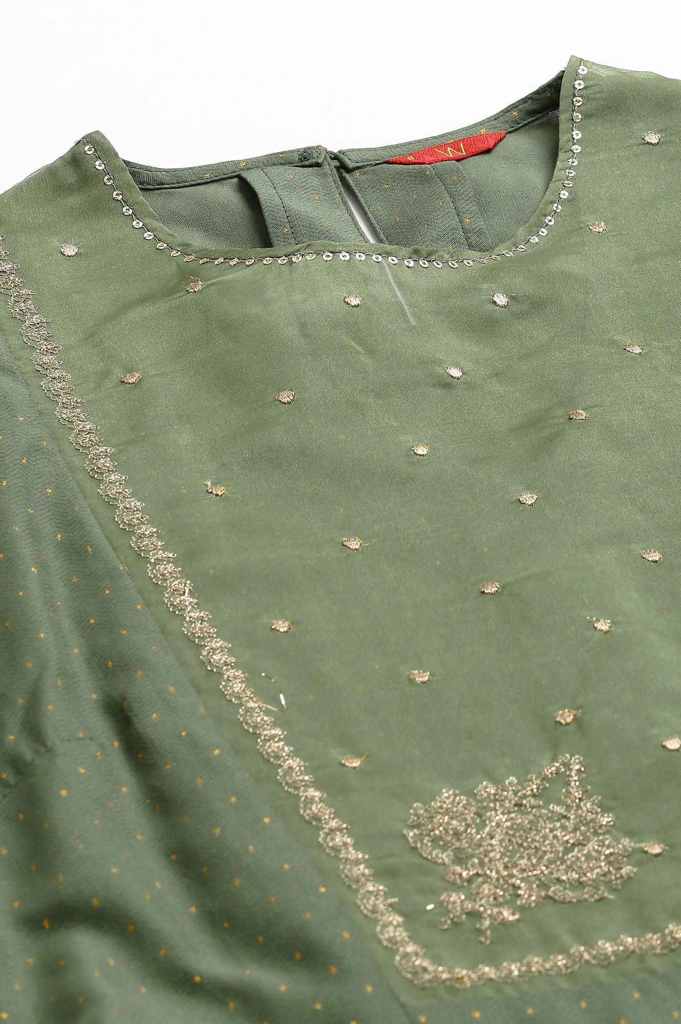 Olive Green A-Line Embroidered kurta With Sequins - wforwoman