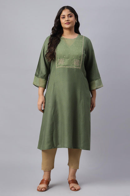 Olive Green A-Line Embroidered Plus Size kurta With Sequins - wforwoman