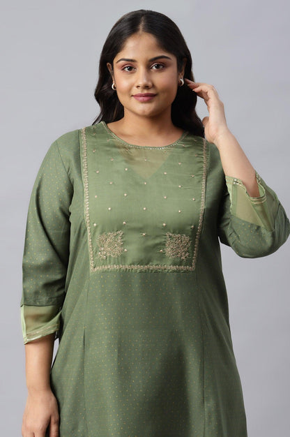 Olive Green A-Line Embroidered Plus Size kurta With Sequins - wforwoman