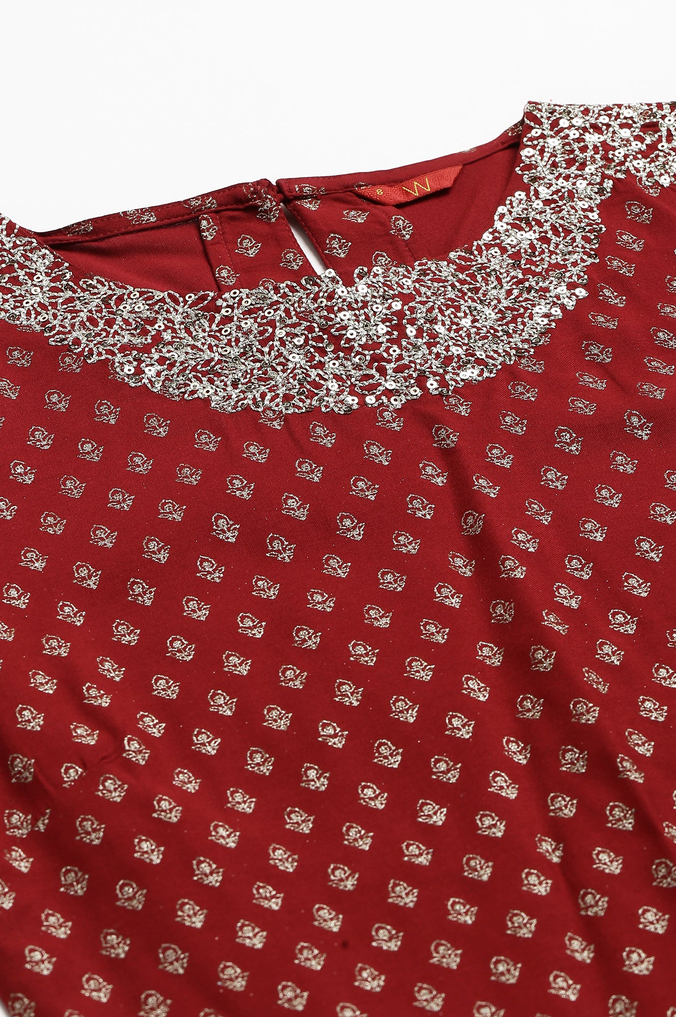 Red Printed kurta With Metallic Embroidery