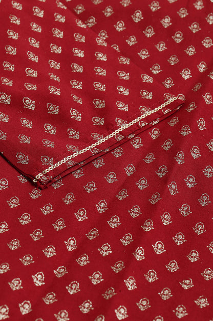 Red Printed kurta With Metallic Embroidery