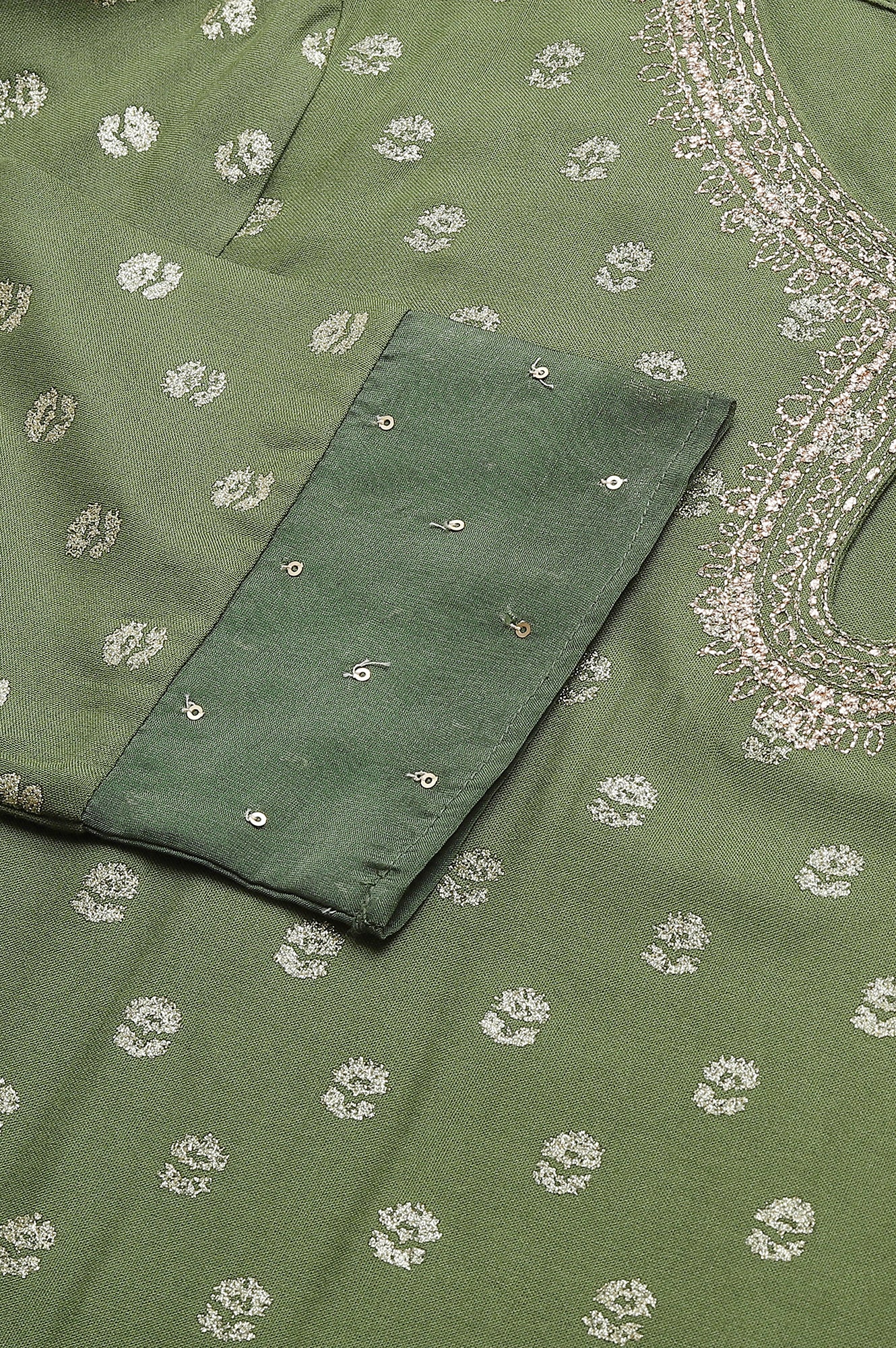 Olive Green Printed kurta With Embroidery And Sequins