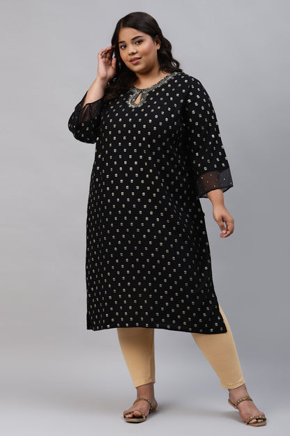 Black Printed Plus Size kurta With Embroidery And Sequins