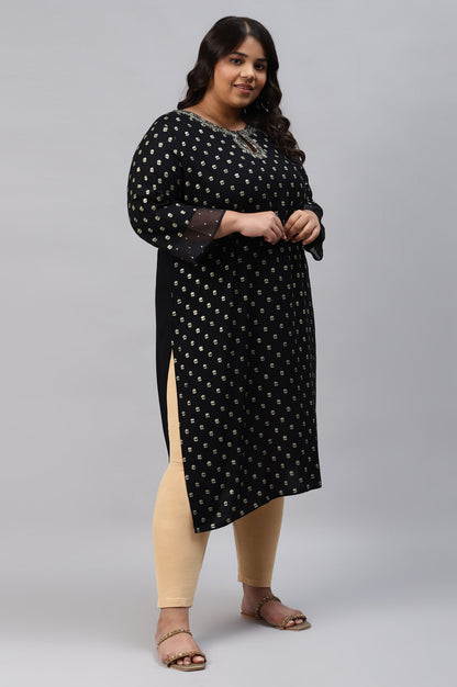 Black Printed Plus Size kurta With Embroidery And Sequins