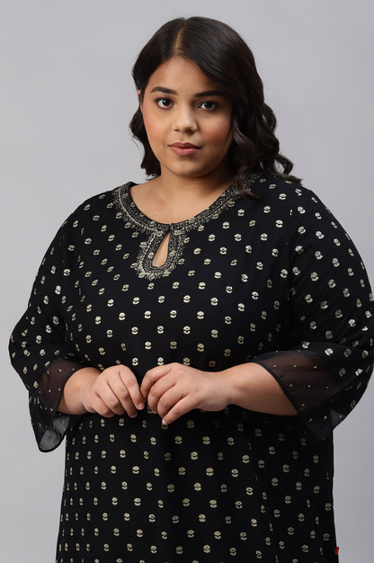 Black Printed Plus Size kurta With Embroidery And Sequins