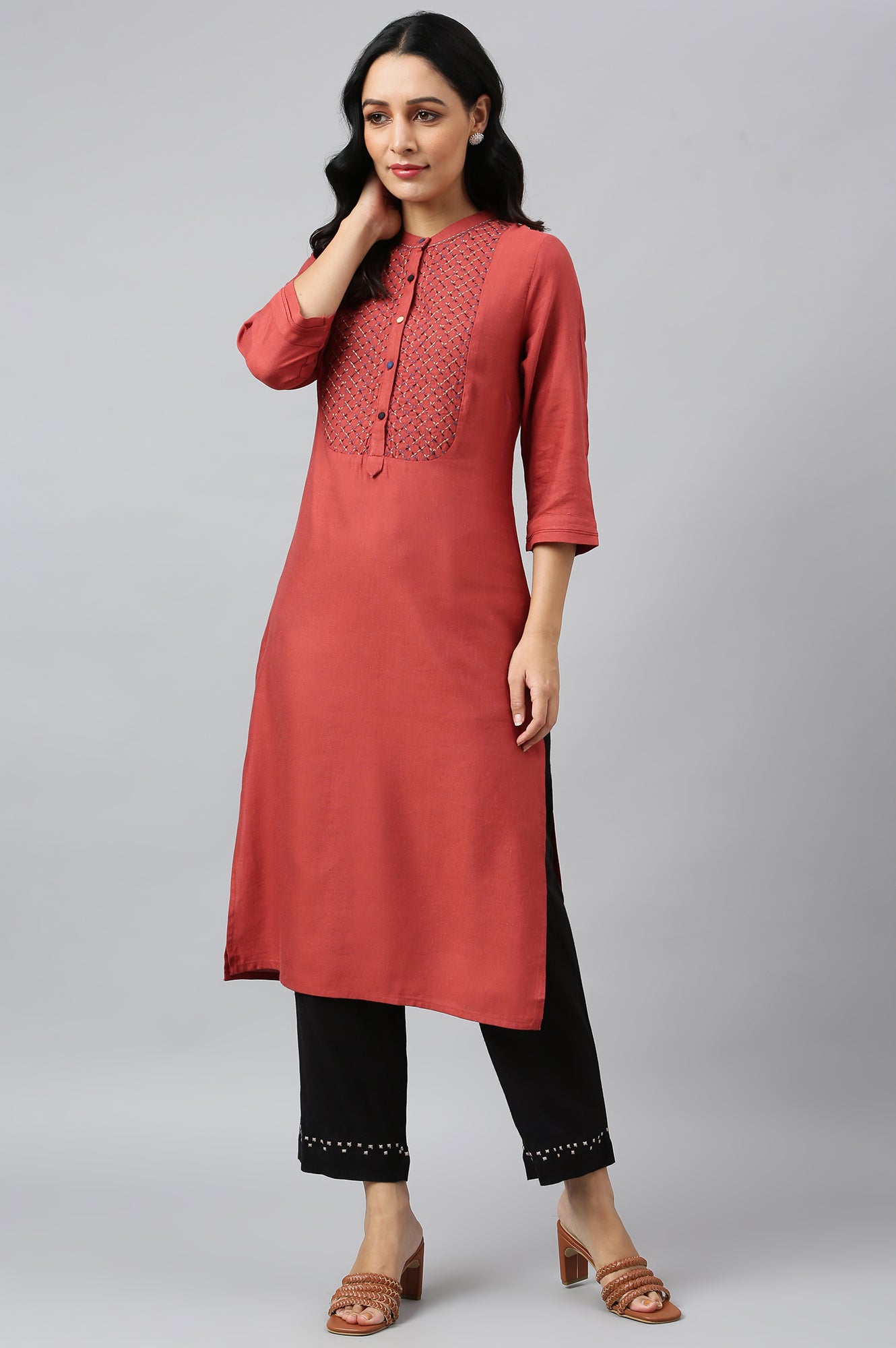 Brick Red Embroidered kurta