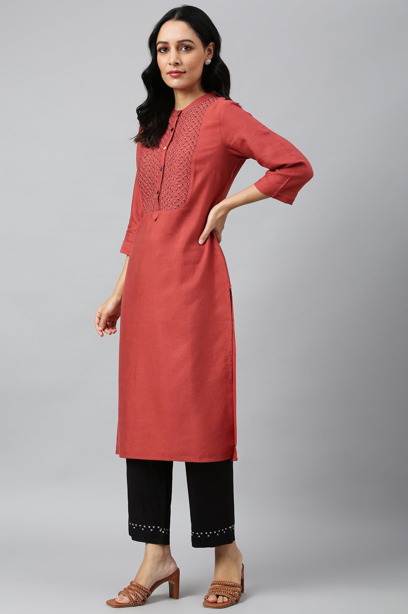 Brick Red Embroidered kurta