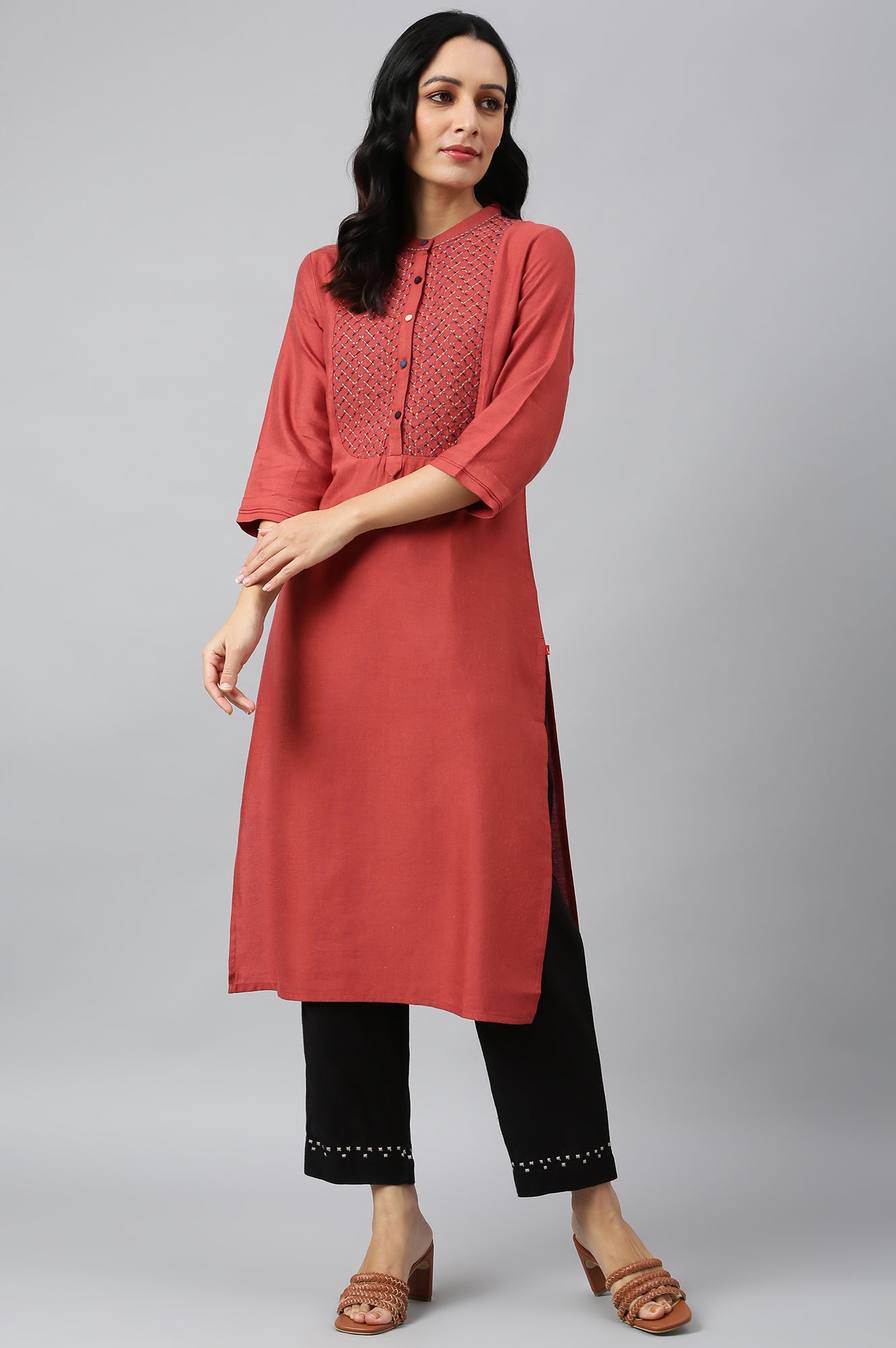 Brick Red Embroidered kurta