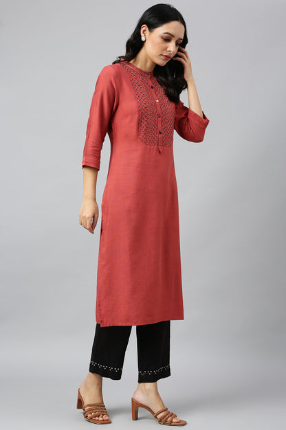 Brick Red Embroidered kurta