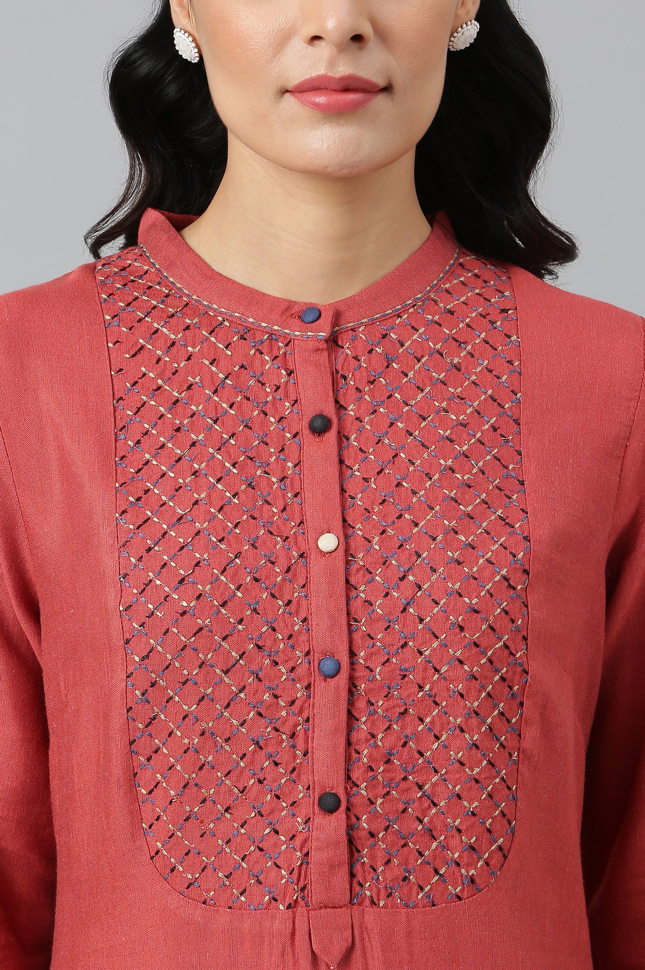 Brick Red Embroidered kurta