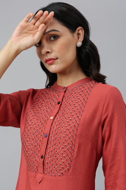 Brick Red Embroidered kurta