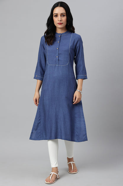 Blue Thread Embroidered Rayon kurta