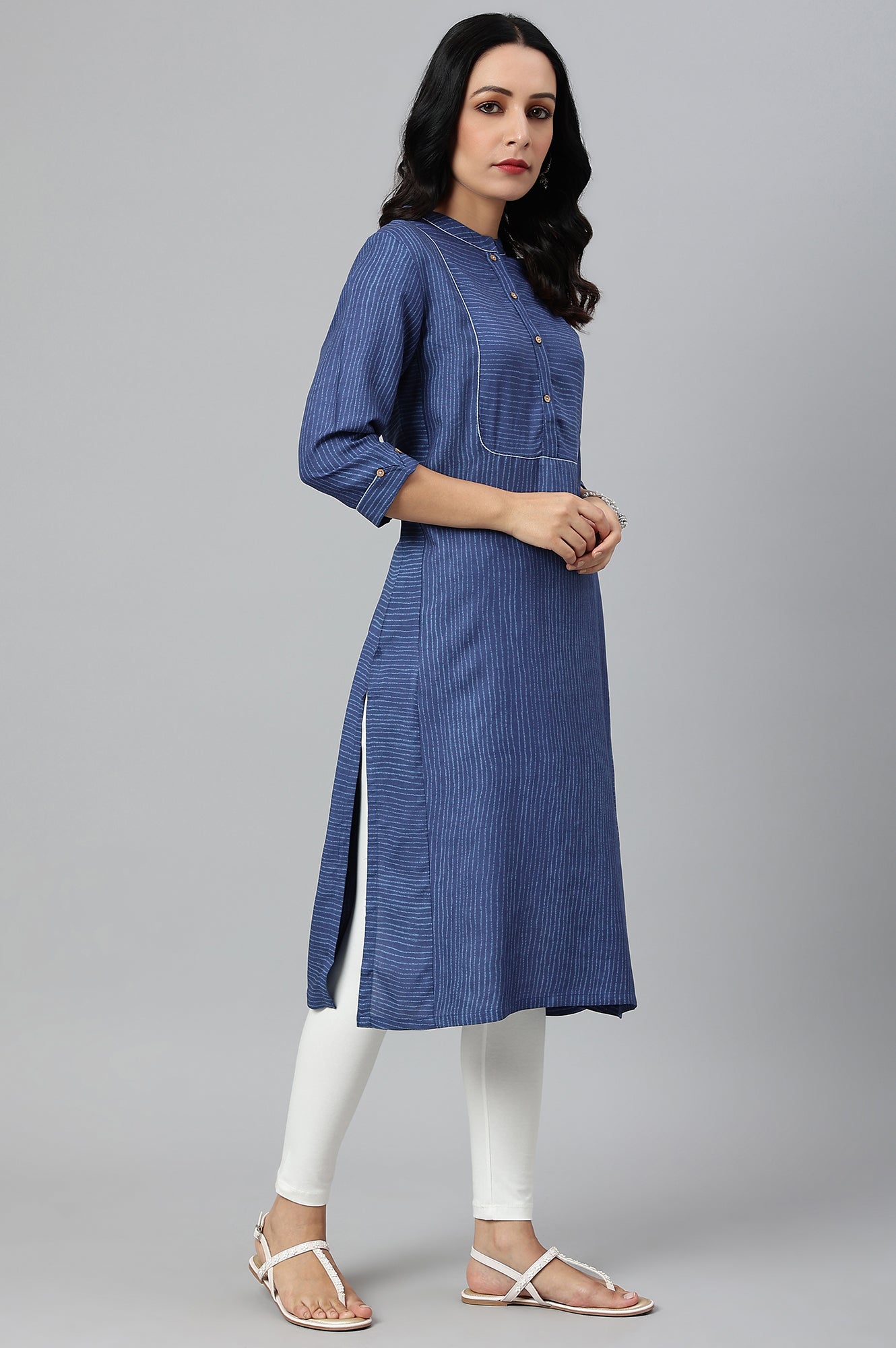 Blue Thread Embroidered Rayon kurta