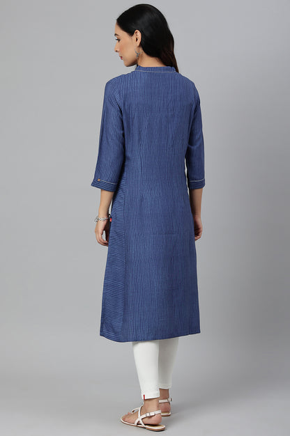 Blue Thread Embroidered Rayon kurta