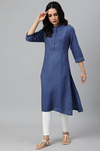 Blue Thread Embroidered Rayon kurta