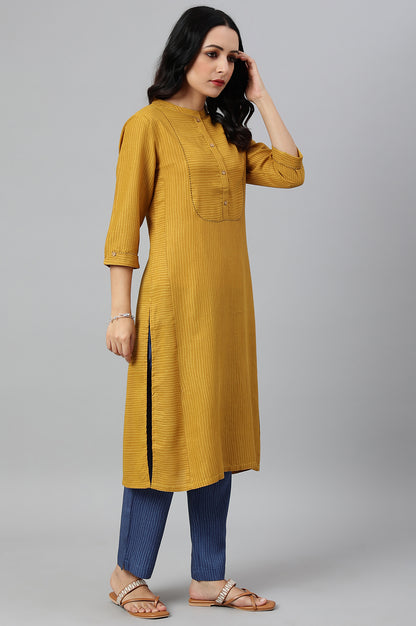 Yellow Thread Embroidered Rayon kurta