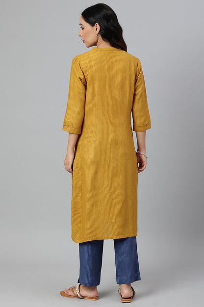 Yellow Thread Embroidered Rayon kurta