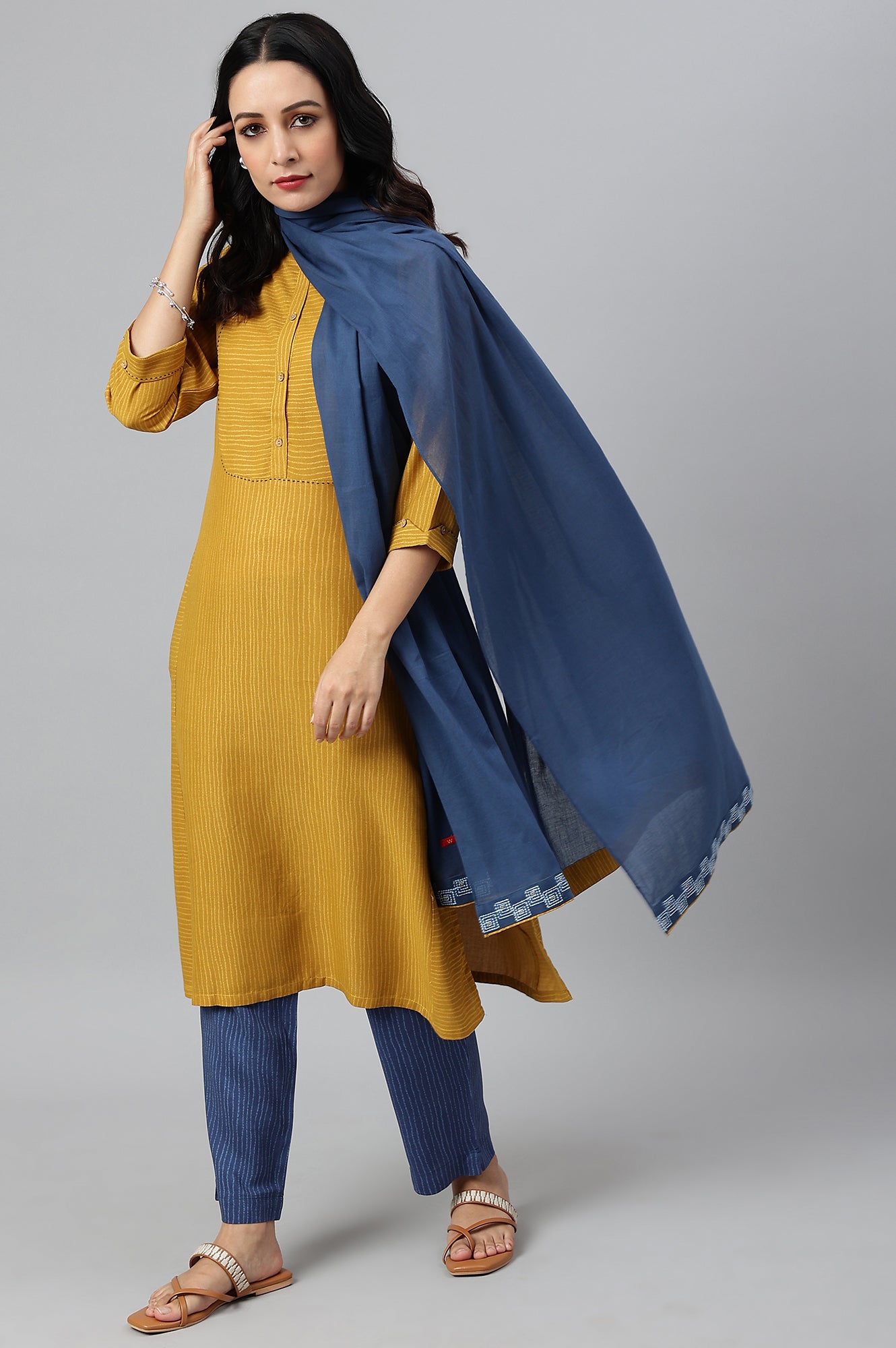 Yellow Thread Embroidered Rayon kurta