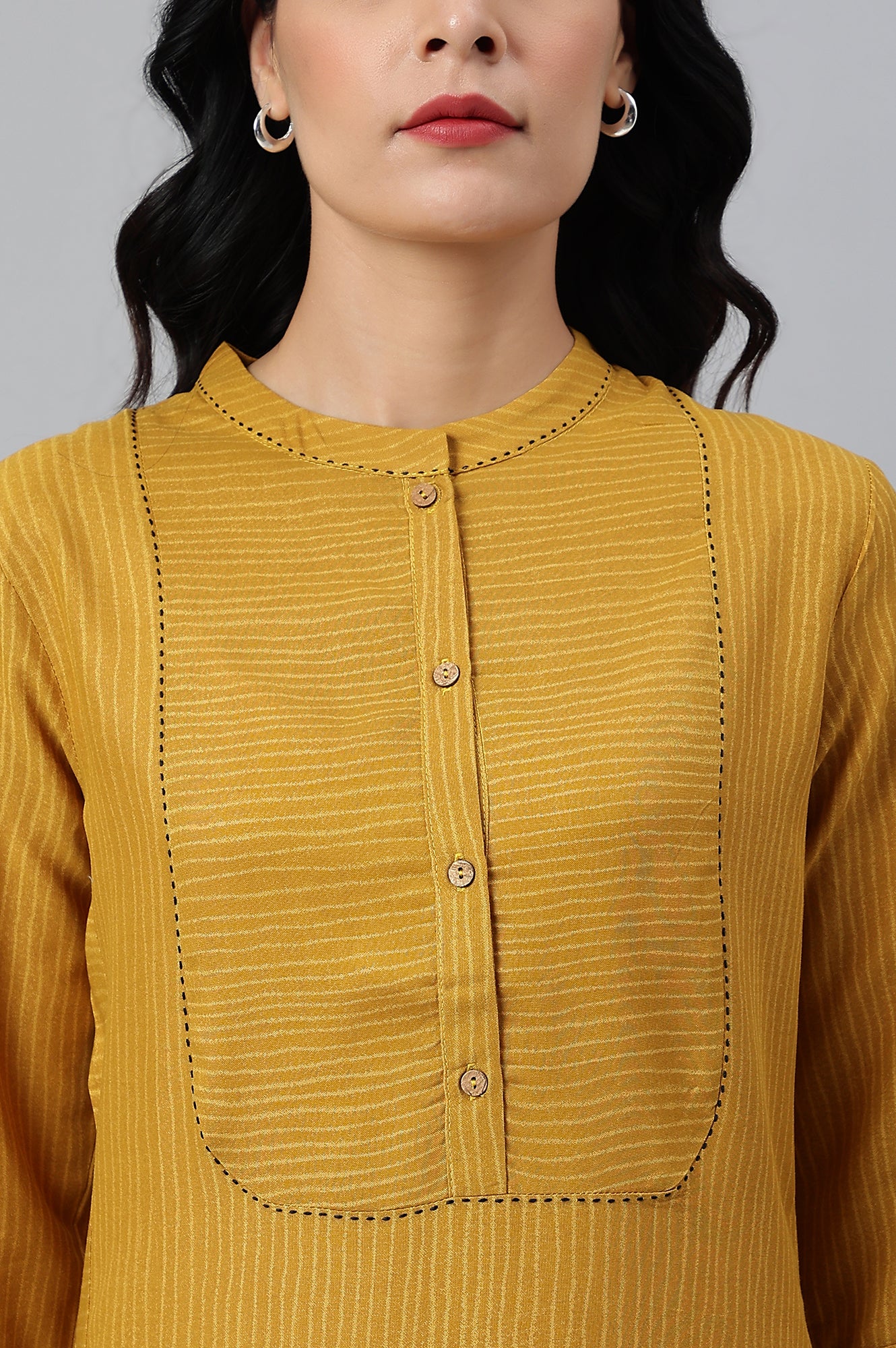 Yellow Thread Embroidered Rayon kurta