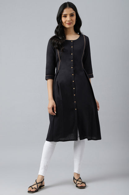 Black Bock Pleated Embroidered kurta