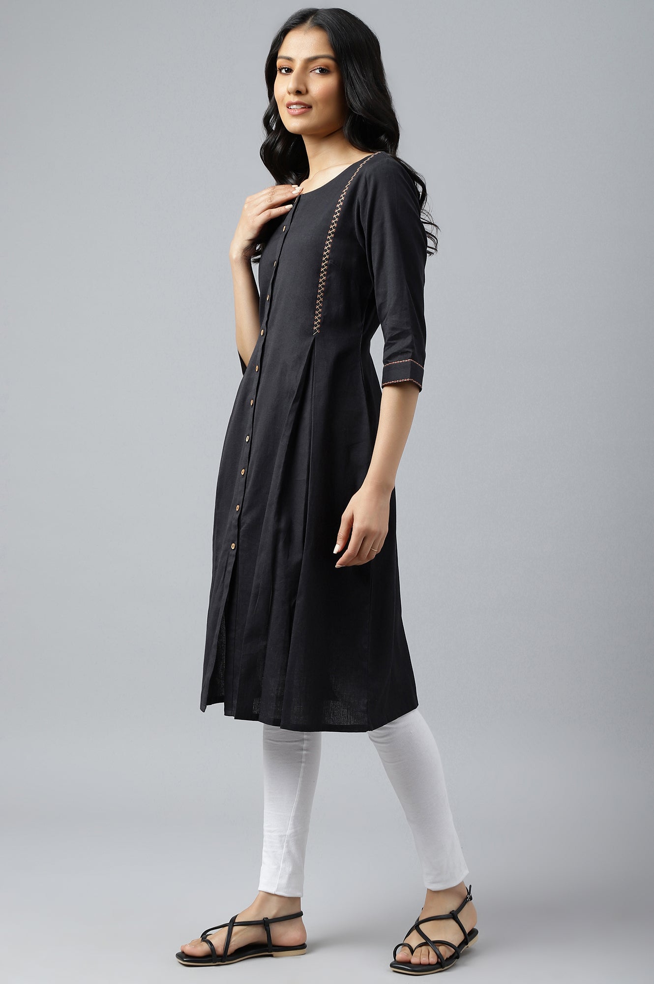 Black Bock Pleated Embroidered kurta