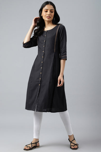 Black Bock Pleated Embroidered kurta