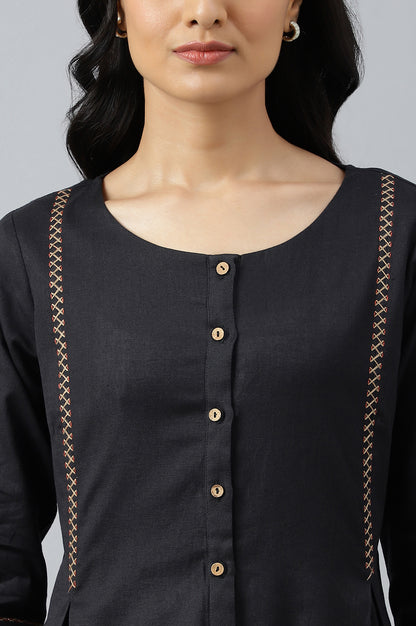 Black Bock Pleated Embroidered kurta