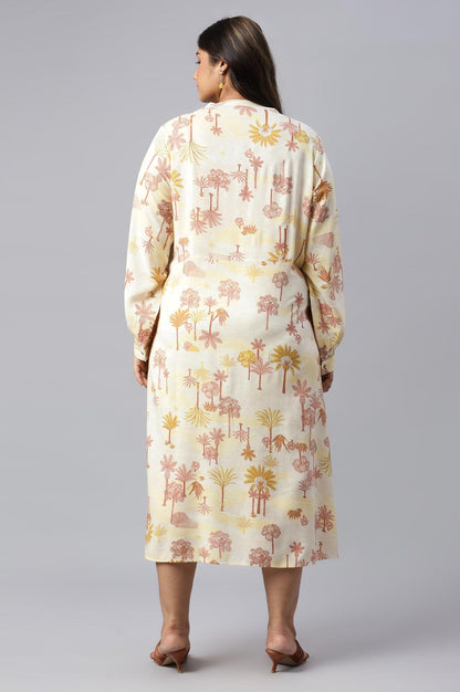 Plus Size Ecru Embroidered A-Line Shirt Dress - wforwoman