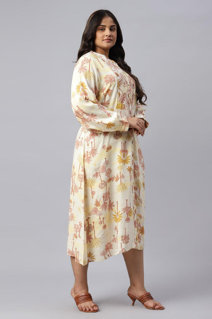 Plus Size Ecru Embroidered A-Line Shirt Dress - wforwoman
